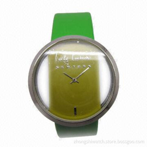 Hollow Out Round Face Fashionable Watch, Made of Zinc Alloy Case, Leather Strap/3ATM Water-resistant